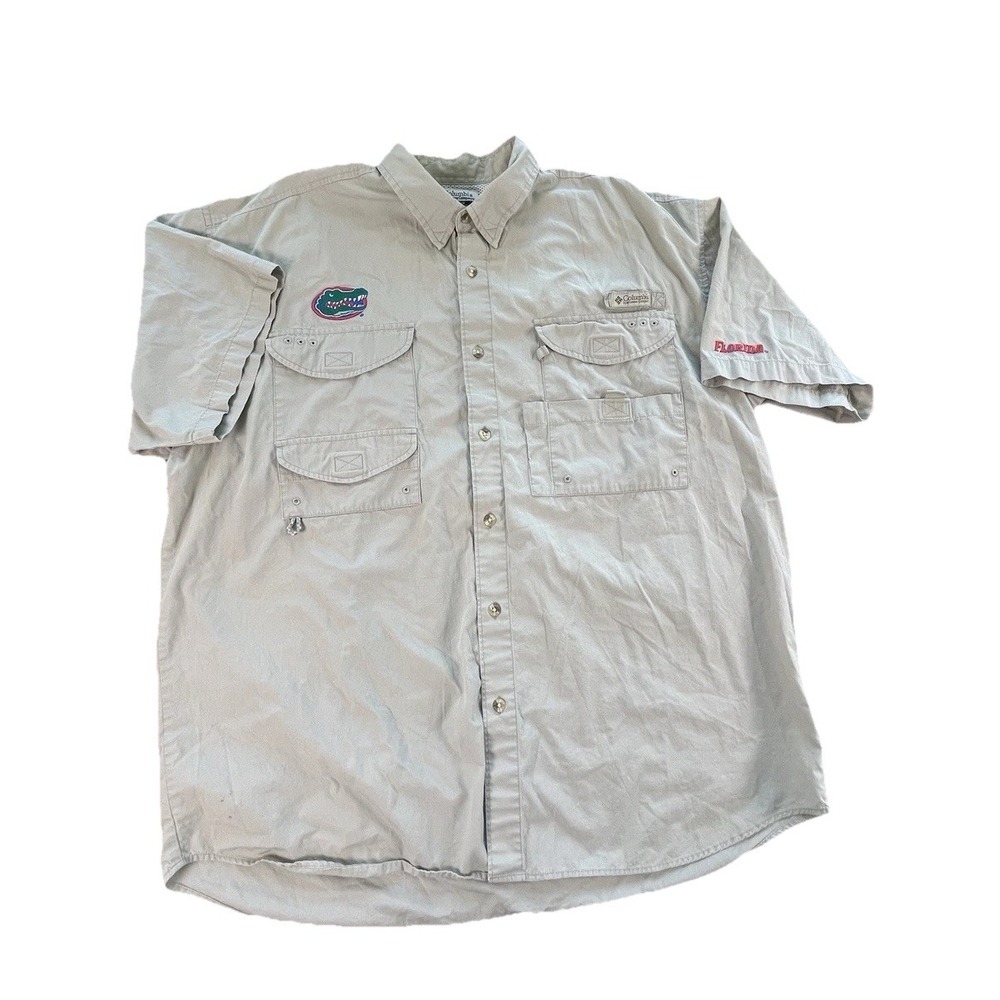 Florida Gators Columbia PFG Button Up Men's Gray Sz‎ X-Large XL Fishing Shirt